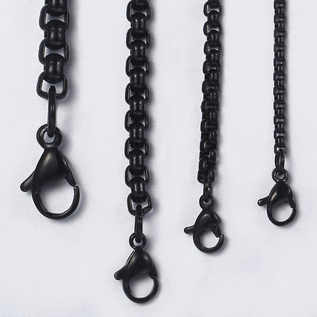 Personalized 2mm-5mm Black Box Rolo Chain Necklace For Women Men Stainless Steel