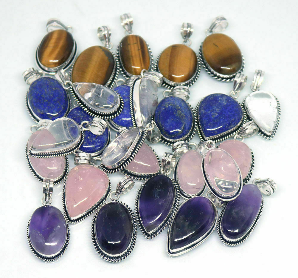 500 Pcs Lot 925 Sterling Silver Plated Multi Gemstone Pendants Jewelry SA-0204