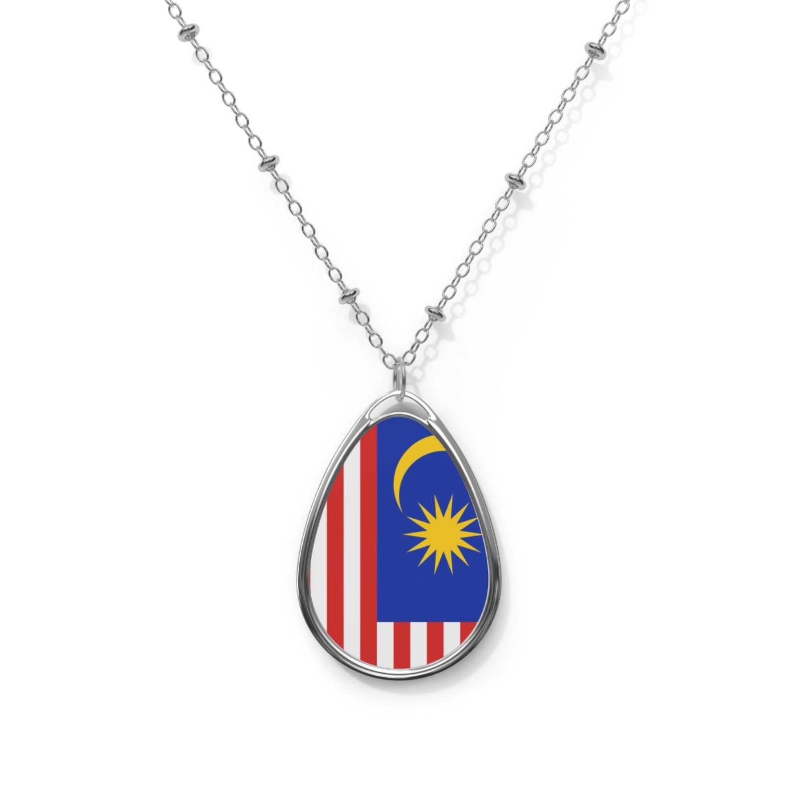 Malaysia Flag Necklace – Oval Malaysian Heritage Pendant – One Size /