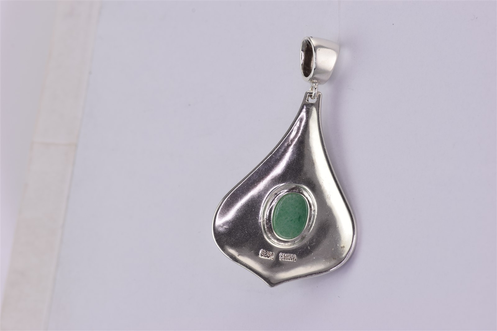 Sterling Silver 33mm x 25mm Green Jadeite Balinese Teardrop 925 Pendant