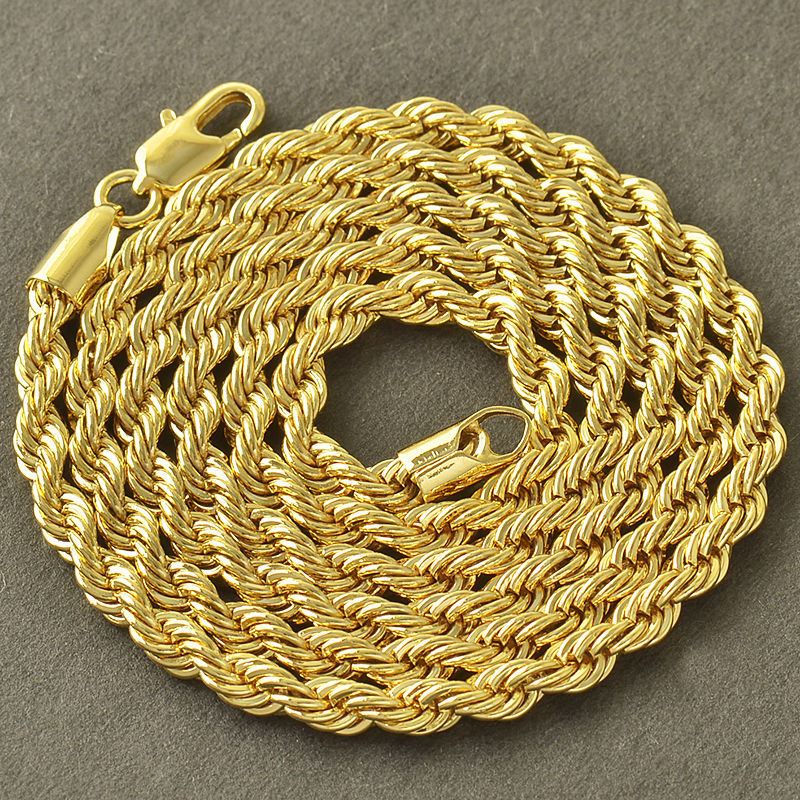 14K GOLD PLATED ALLOY CUBIC ZIRCONIA DOG TAG PENDANT & 24″ ROPE CHAIN NECKLACE