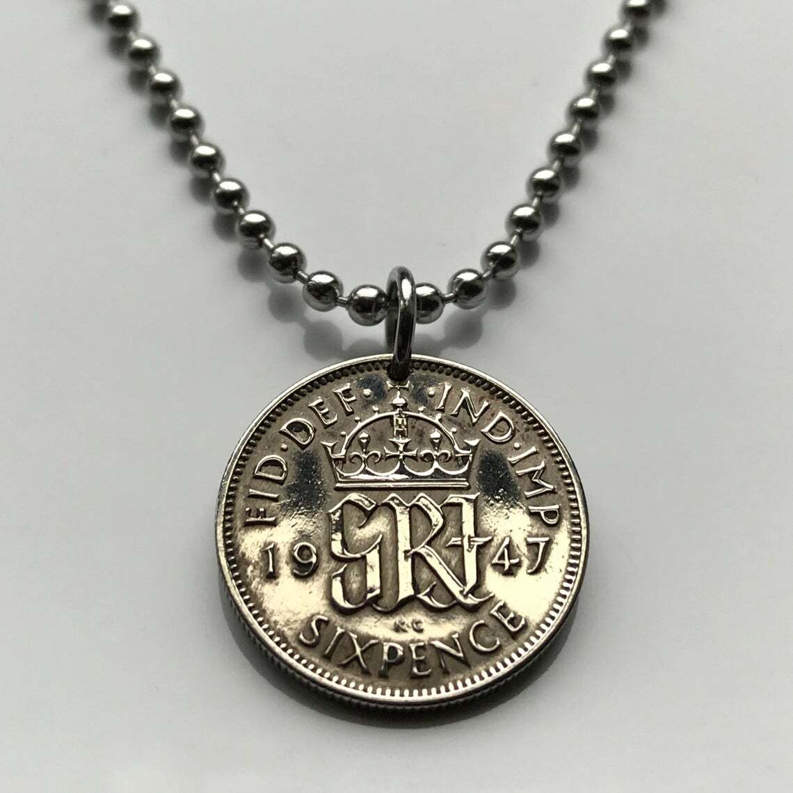 1948 United Kingdom 6 Pence coin pendant initial G R London Manchester n000615