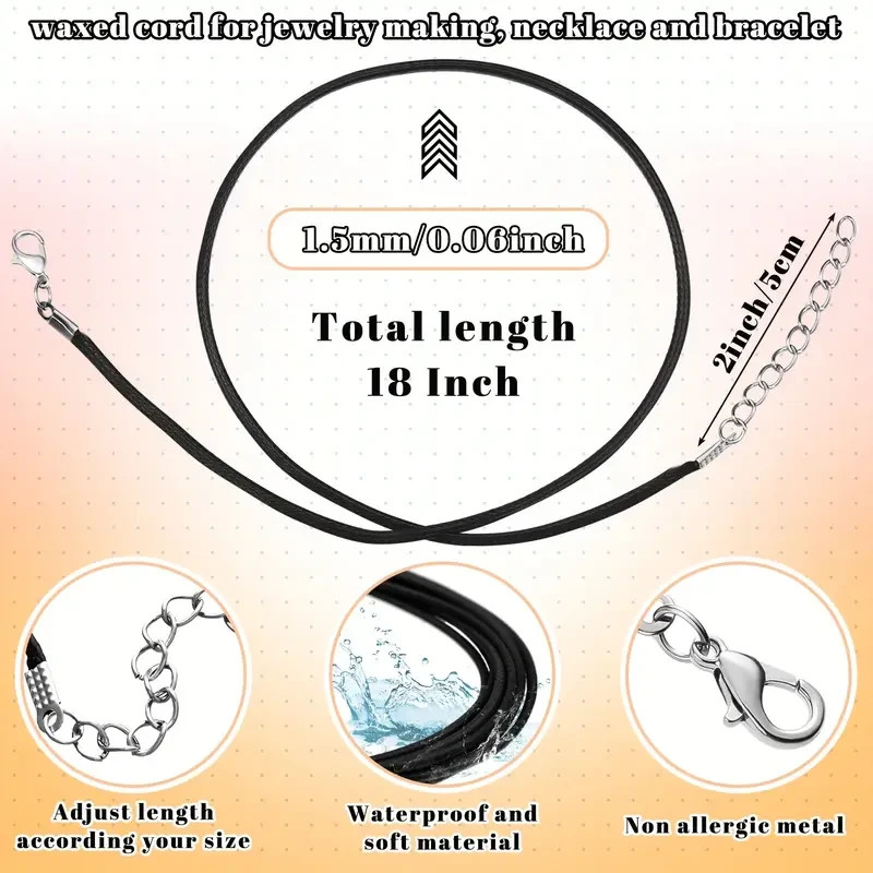 Waxed Necklace Cord with Clasp, 18″ Adjustable 1.5mm Jewelry Making Supplies