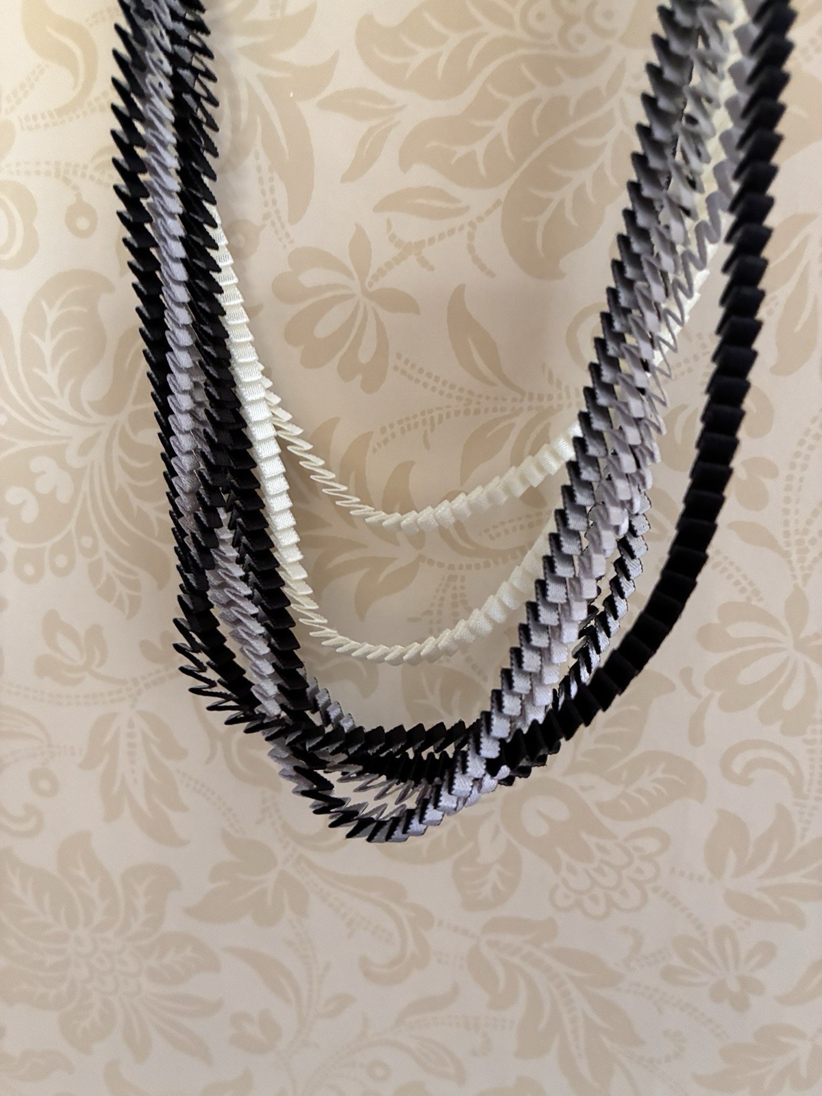 Alexandra Tsoukala KL20 Multi Strand Pleated Necklace Black Grey Ivory Boxed