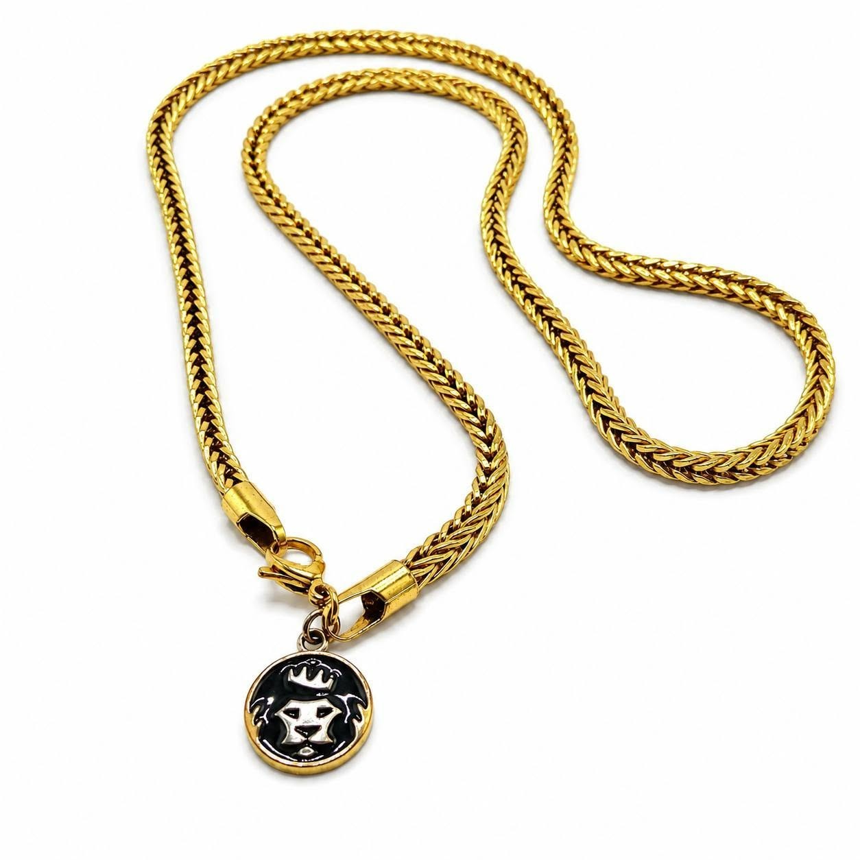Authentic King Ice 4mm Franco Chain 26″ Gold Tone Lion Tag Hip Hop Necklace VTG