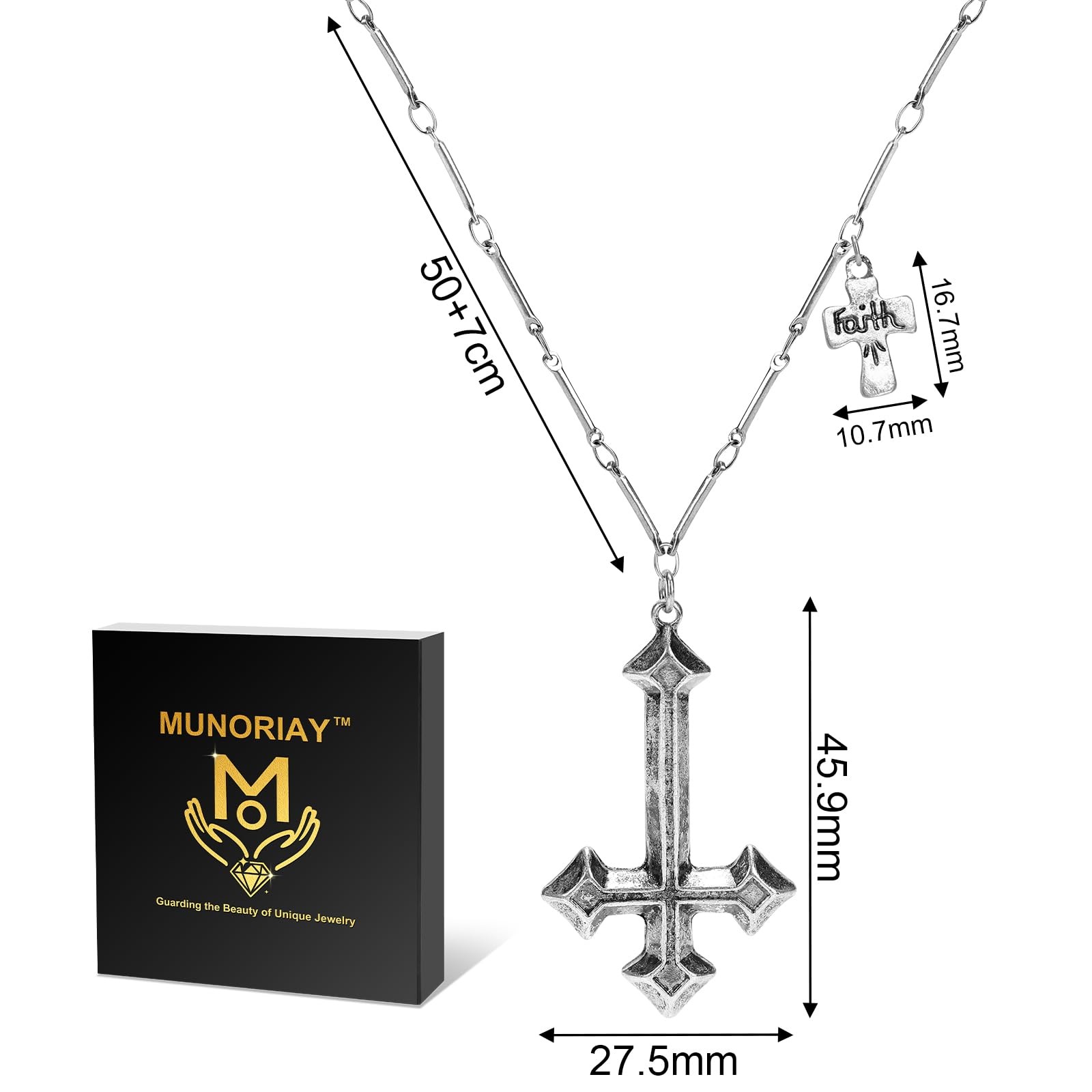 MUNORIAY Satanic Inverted Cross Necklace: Gothic ONE SIZE, Antique Silver