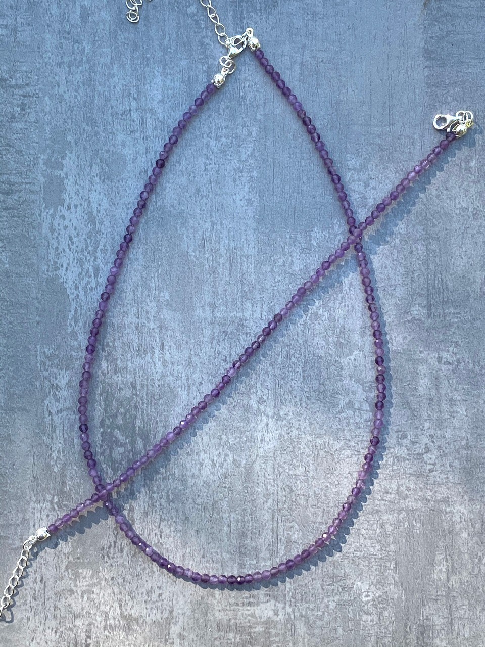 Amethyst 2mm Crystal Gemstone Faceted Beads Minimalist Dainty Choker Necklace
