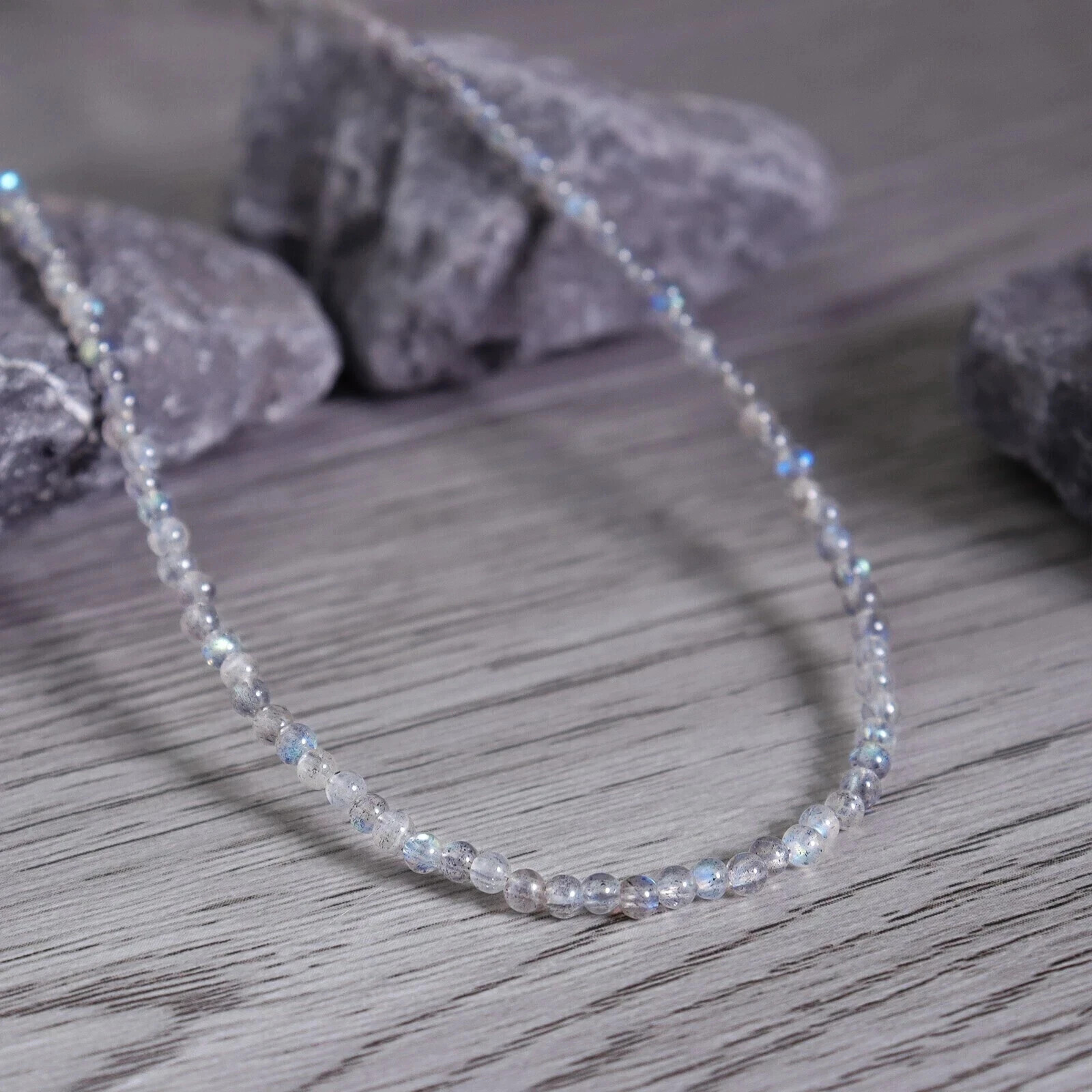 3mm Rainbow Moonstone Stretch Choker Ridescent Gemstone Jewelry Boho Gift