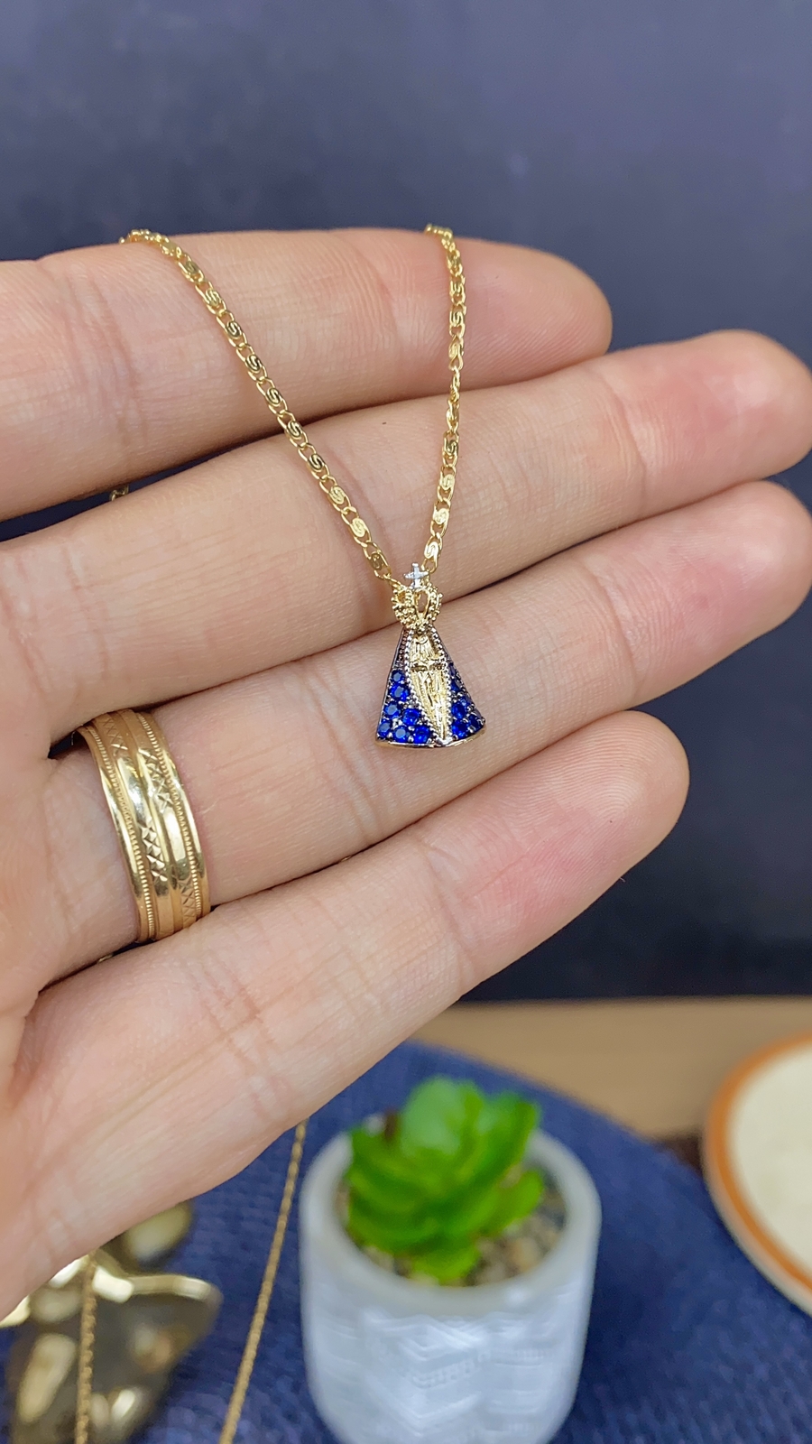 18K Gold Filled Virgin Aparecida Necklace for Womens 20″ – Colar para Mulheres
