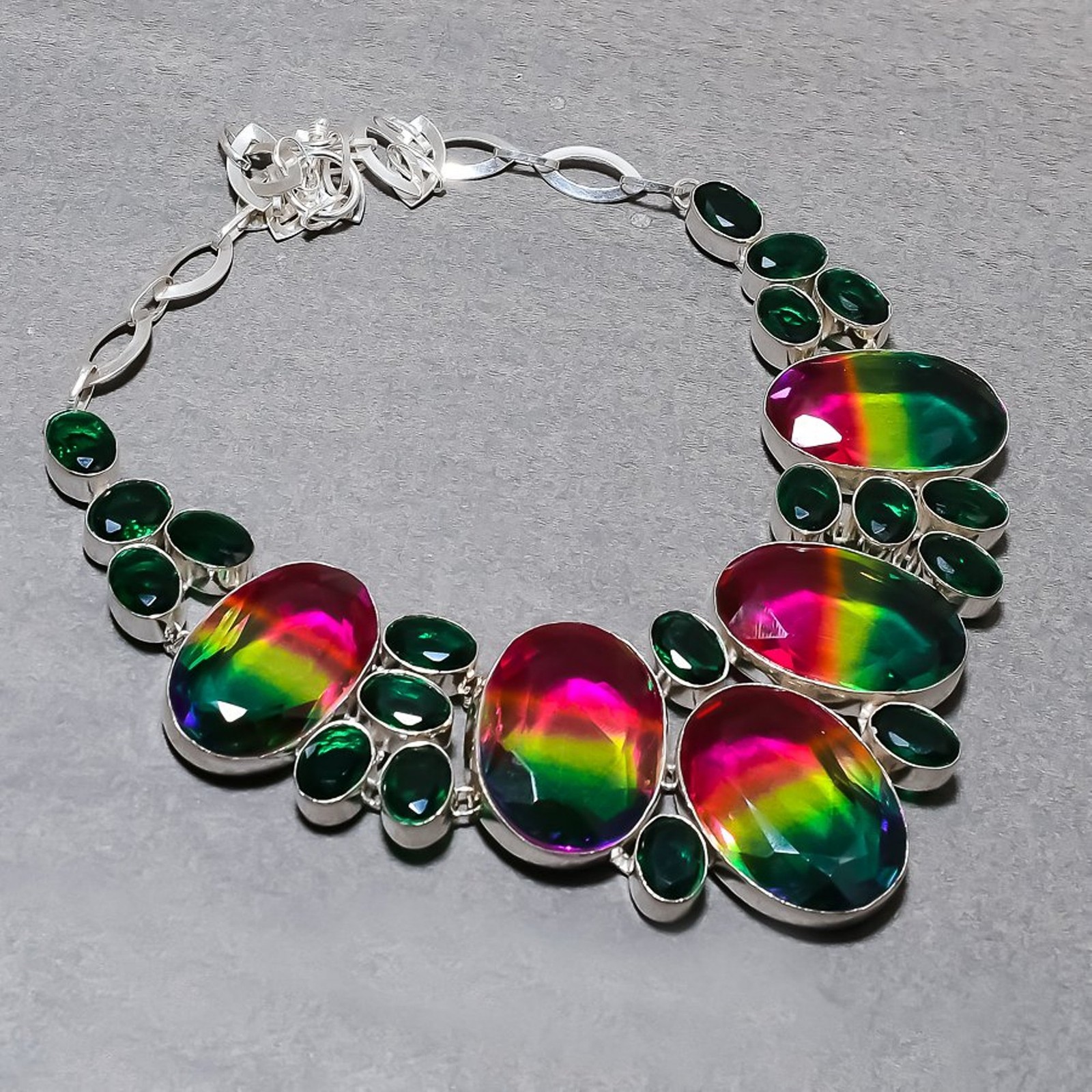 Faceted Multi Tourmaline Chrome Diopside Gemstone Fashion Handmade Necklace 18″
