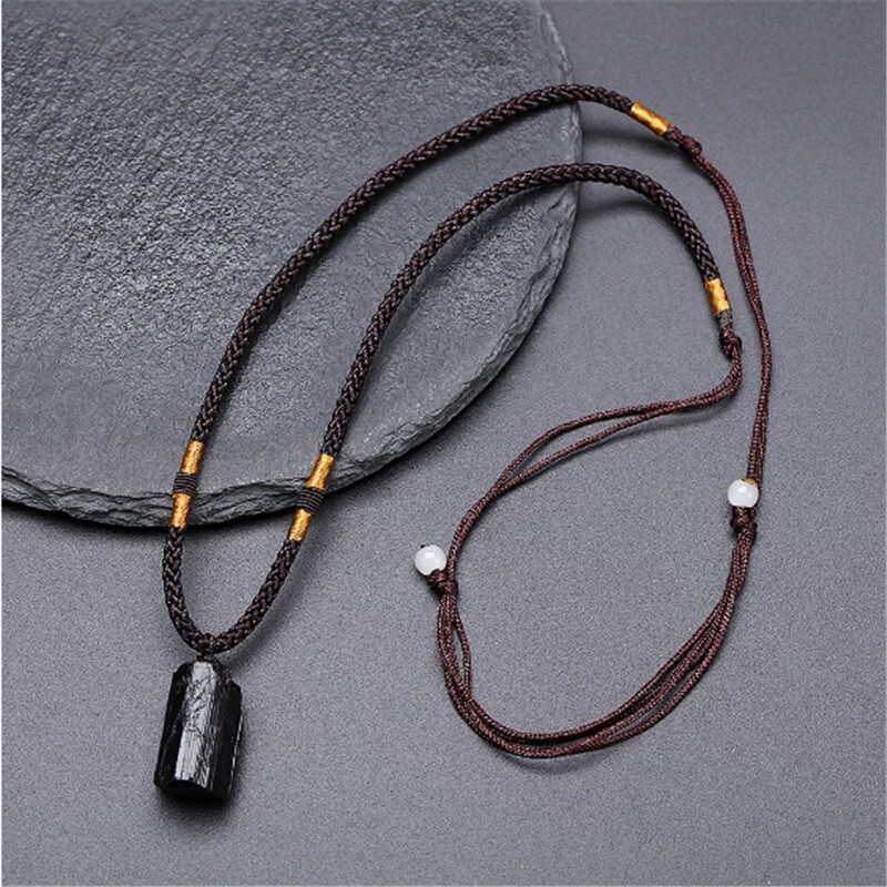 Black Tourmaline Pendant Healing Reiki Lucky Raw Crystal Men Women Necklace Gift