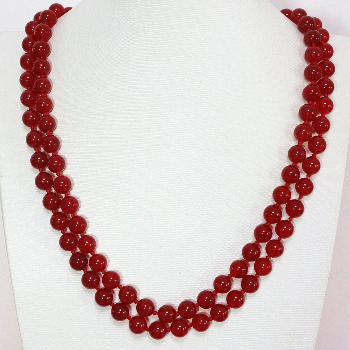 10mm Red Jade gemstone Round Beads Long necklace 36” AAA++