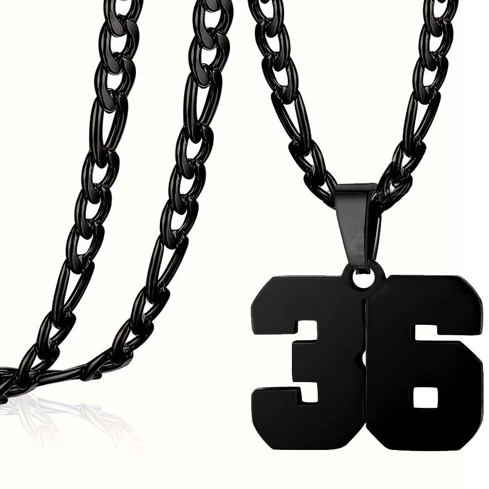 #00-#99 SPORTS BLACK NUMBER Pendant Charm / 24IN STAINLESS CHAIN NECKLACE