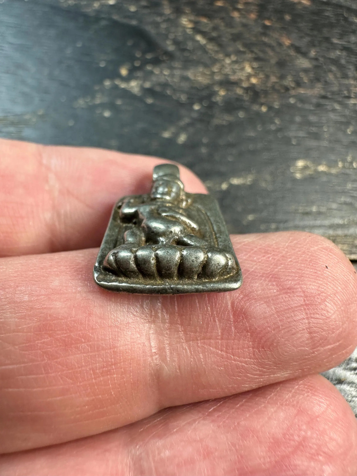 Antique Tibetan Vajrapani Amulet Pendant White Copper Buddhist Talisman Nepal S