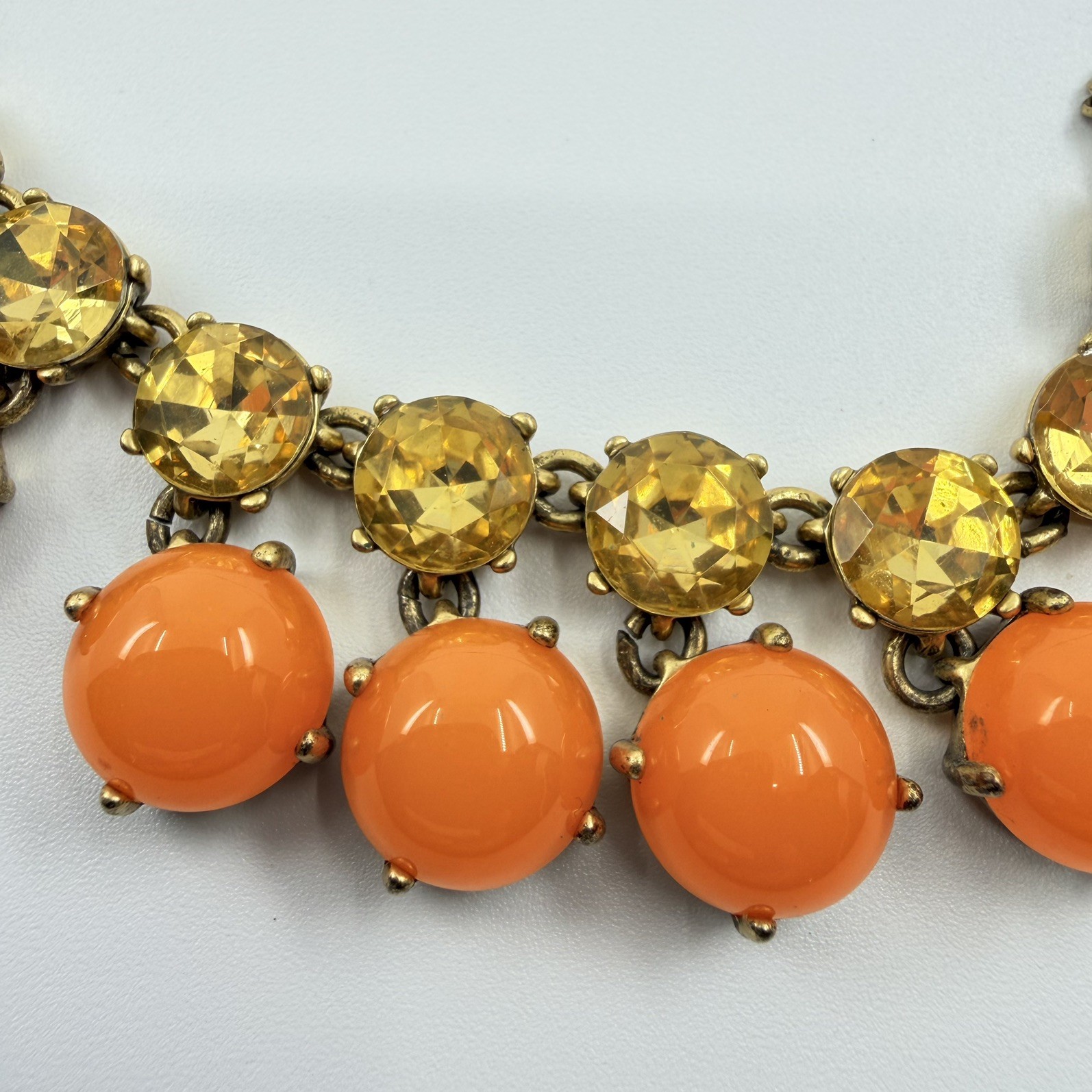 J. Crew Vibrant Orange Bubble Necklace w Rhinestones Gold-Tone 20”