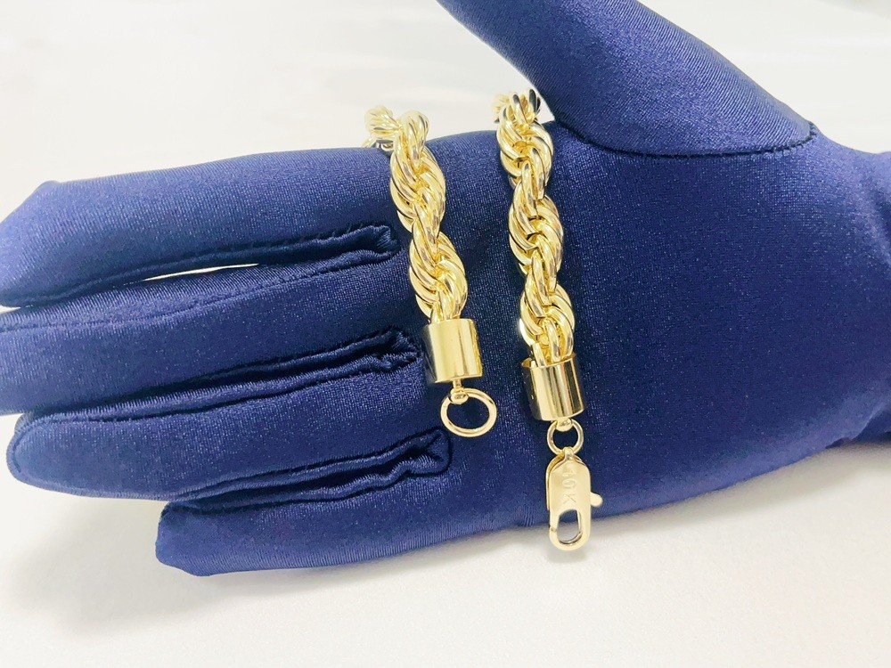 10K Yellow Gold 10mm Laser Diamond Cut Rope Chain Necklace Men Women 22″