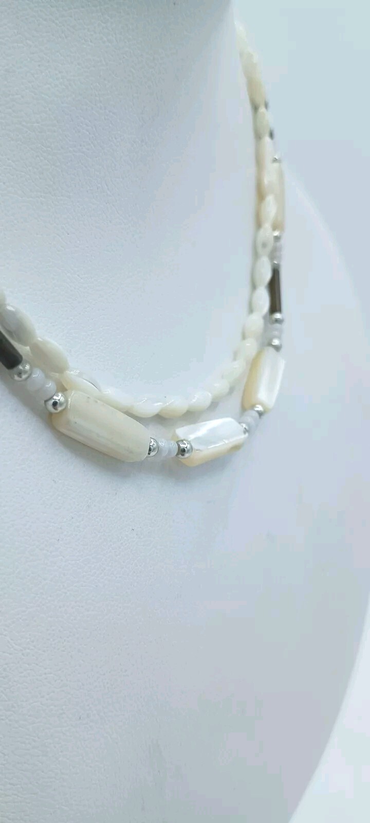 VTG Mother Of Pearl Shell Choker Necklace Set 2 Hand Carved Surfer Beach Unisex