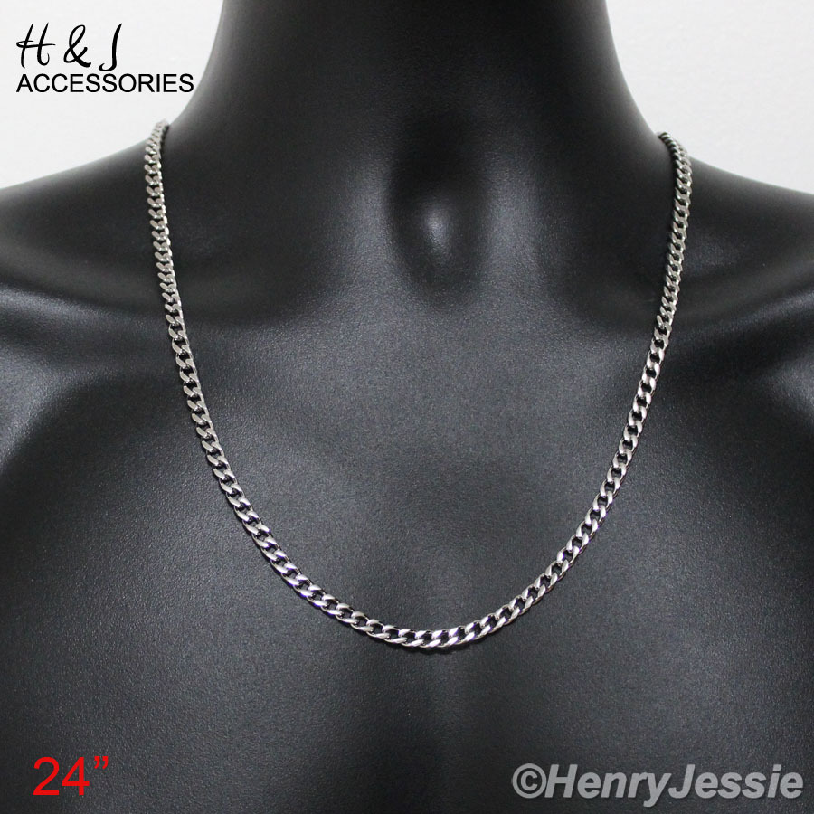 18-36″MEN Stainless Steel 5mm Silver Cuban Curb Chain CZ Dollar Sign Pendant*110