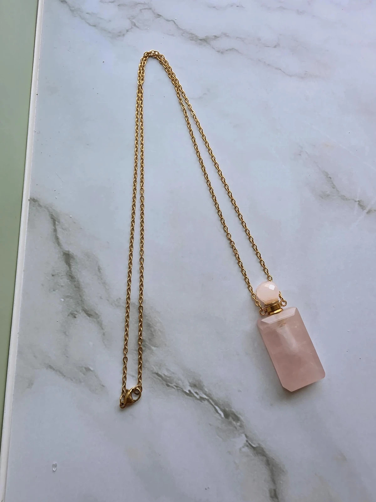 Vial Necklace 14K Gold Plated Perfume Bottle Crystal Pendant Gemstone Gift