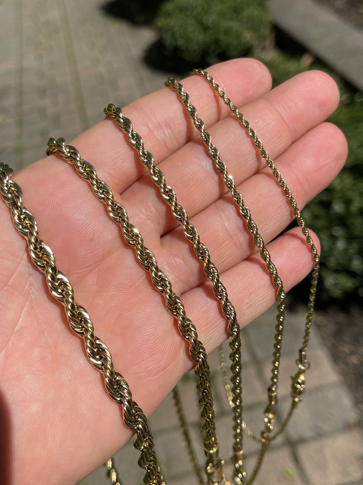 Cadena De CUERDA Real Para Hombre Acero Inoxidable Bañado En Oro De 14K !