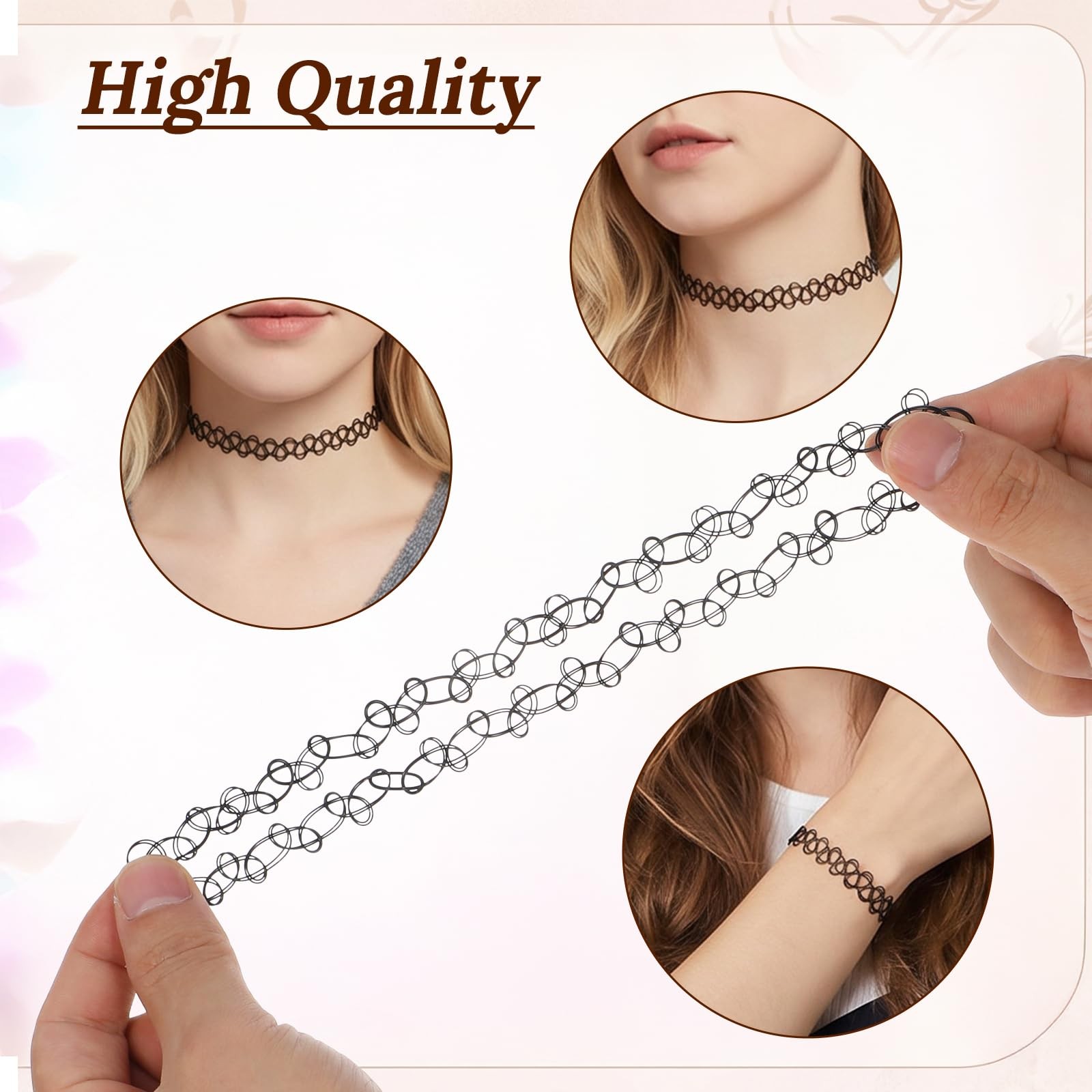 6 Pcs 90s Tattoo Choker Necklace Set Stretchy one size, Black
