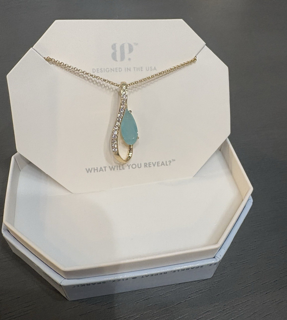 Ring Bomb Party Gold Plated Amazonite Teardrop Drop Pendant Necklace 18″ NK71672