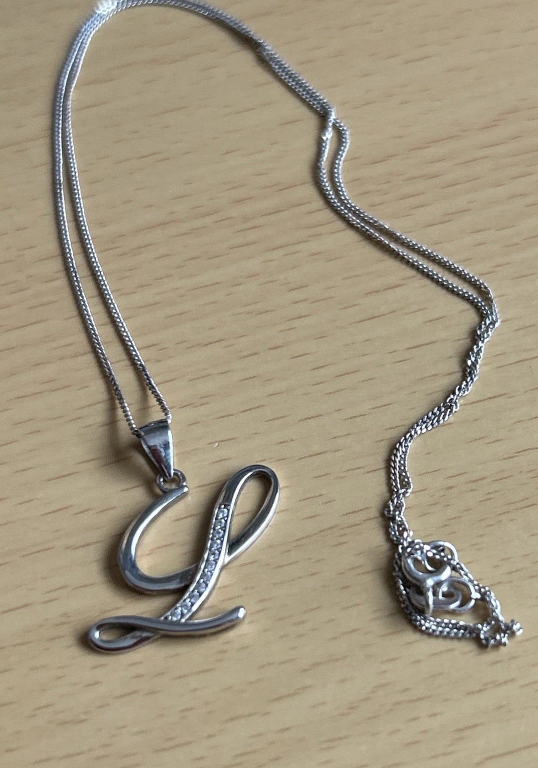 925 Silver Initial “L” pendant with Cubic Zirconias & 46cm Chain