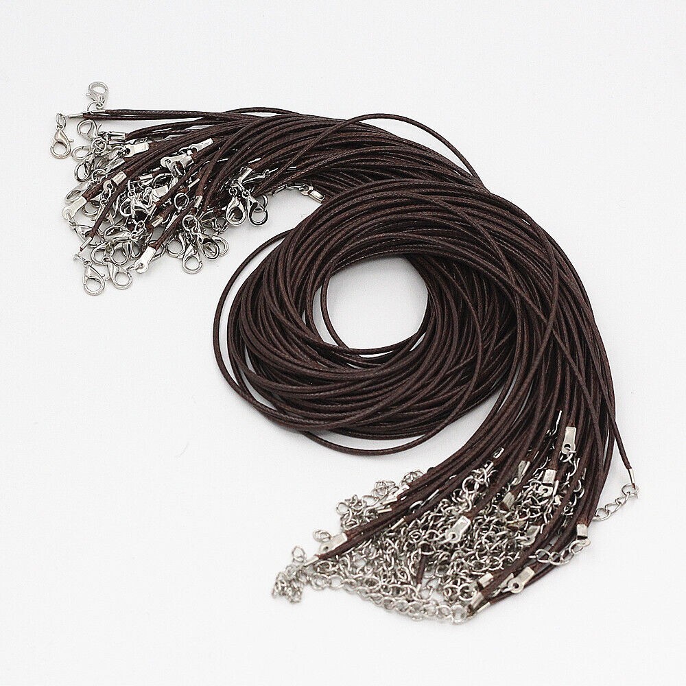 100x Leather Braided Waxed Cord Necklace Chain Rope Jewelry Bracelet Making 18″