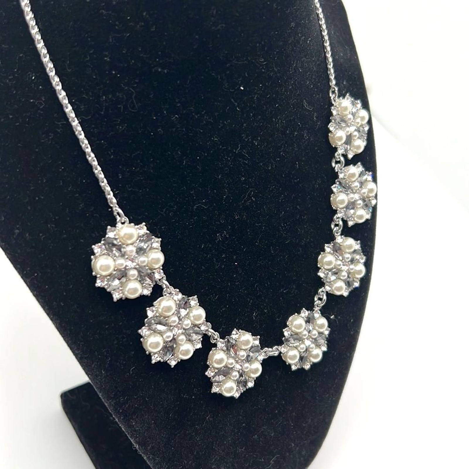 CHARTER CLUB Silver-Tone Pave & Imitation Pearl Cluster Statement Necklace