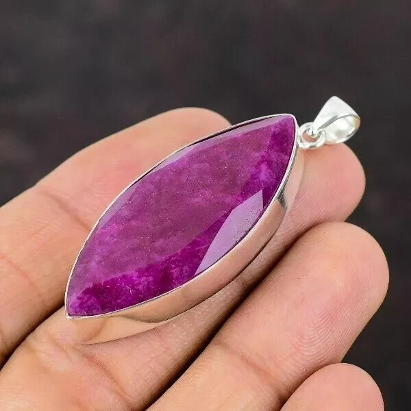 Kashmir Rubi Gemstone Handmade Jewelry Marquise925 Sterling Silver Pendant 45 Ct
