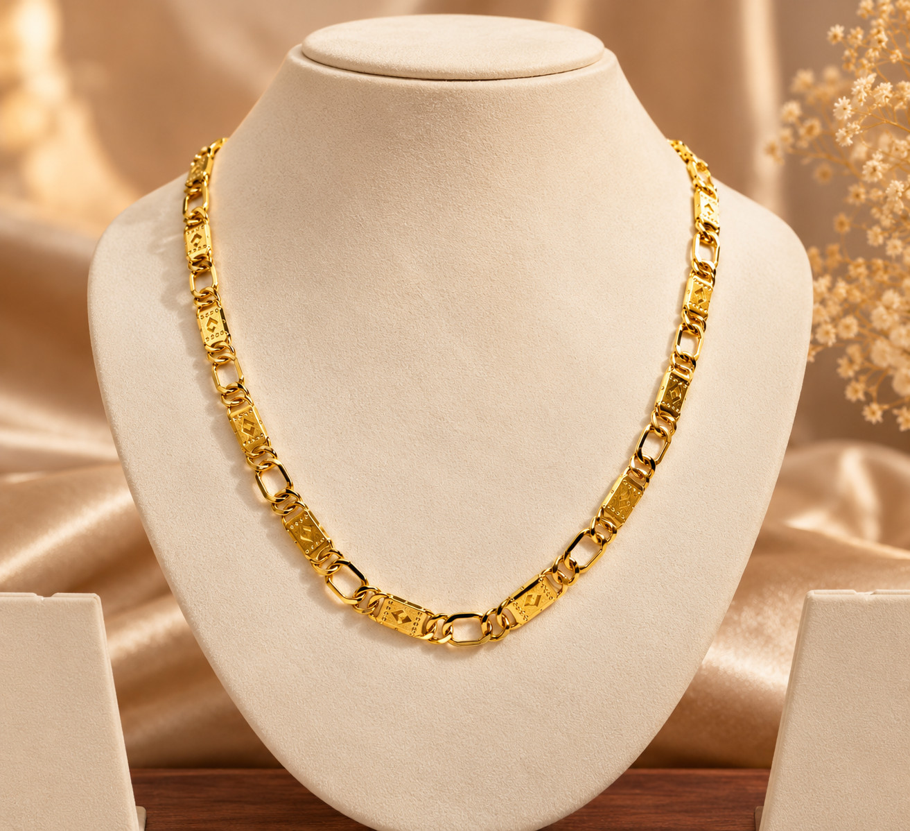 22kt Yellow Gold Plated Cuban Curb Chain Necklace 22 Inches for Men