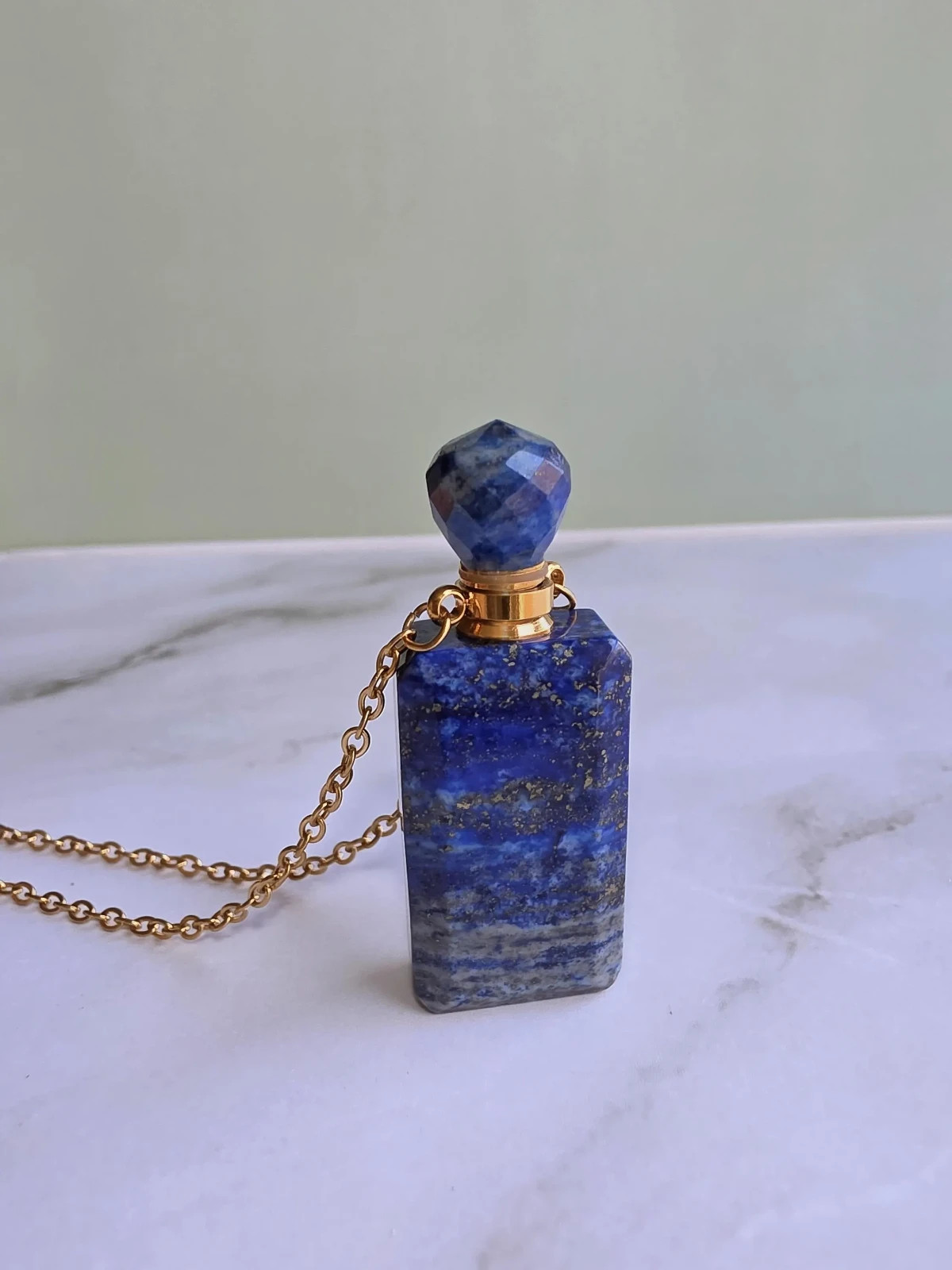 Vial Necklace 14K Gold Plated Perfume Bottle Crystal Pendant Gemstone Gift