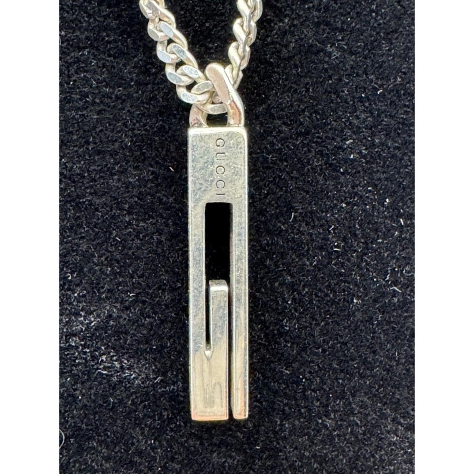 Gucci Vintage G Square Bar Silver Chain Necklace 50cm Made in Italy