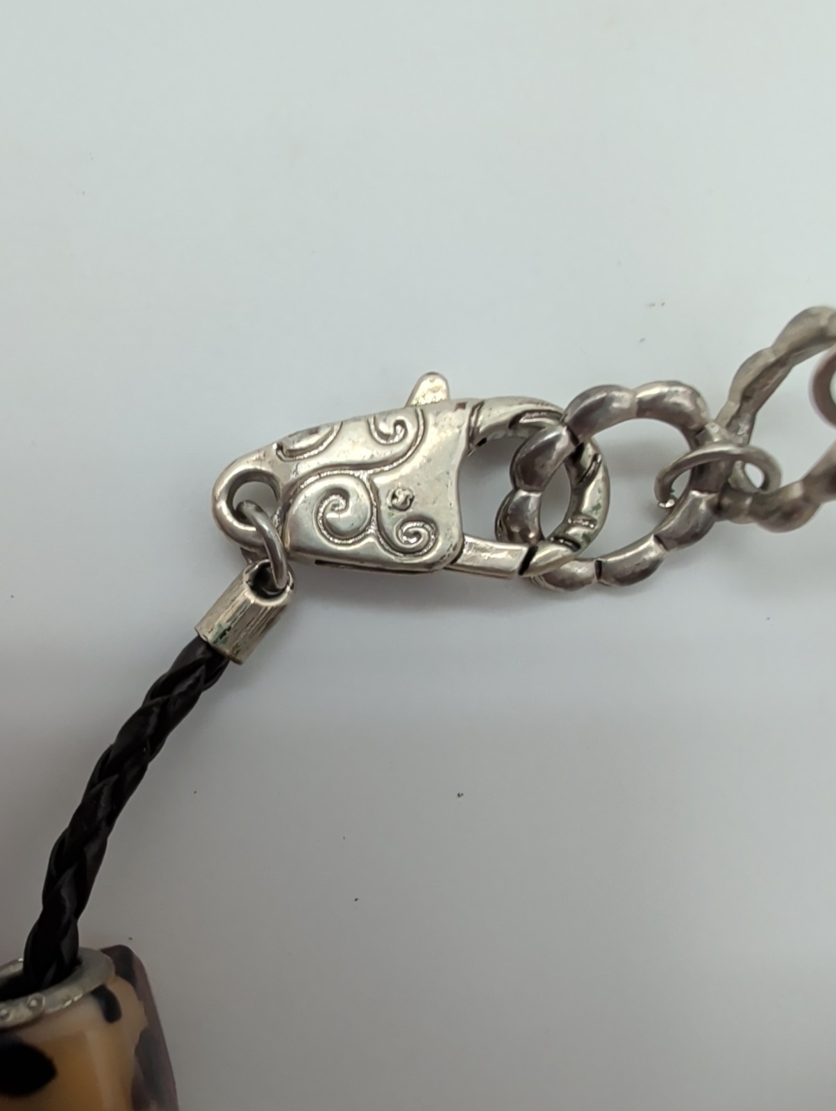 Vintage Persona Sterling Silver 925 Tortoise Shell Glass Charm Bracelet On Brown
