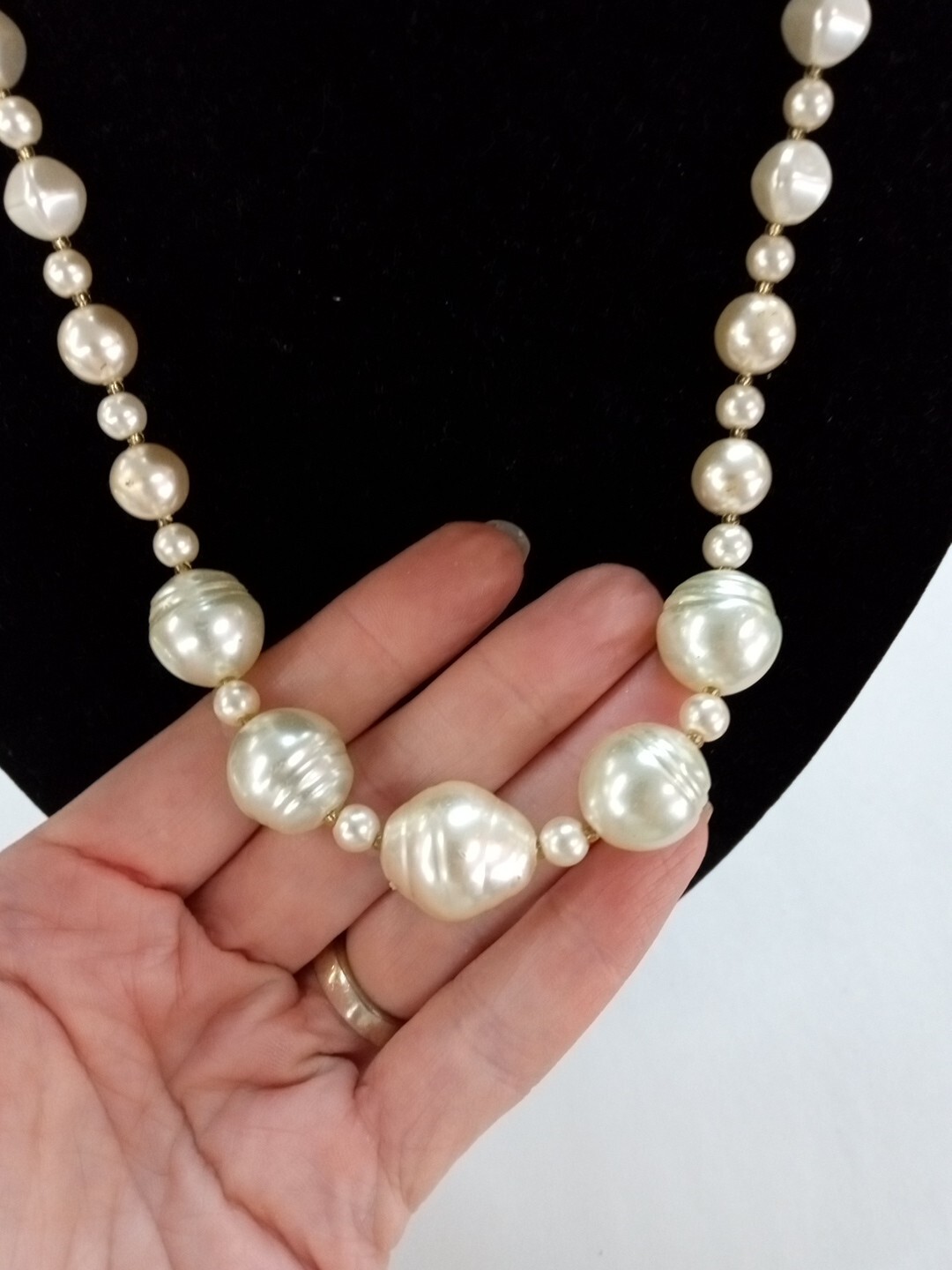 Beautiful Strand Of Faux Pearls With Gold Accents & Toggle Clasp