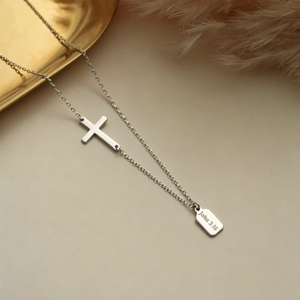 Personalized Name Tag Necklace with Side Cross Pendant Multiple Name for Women