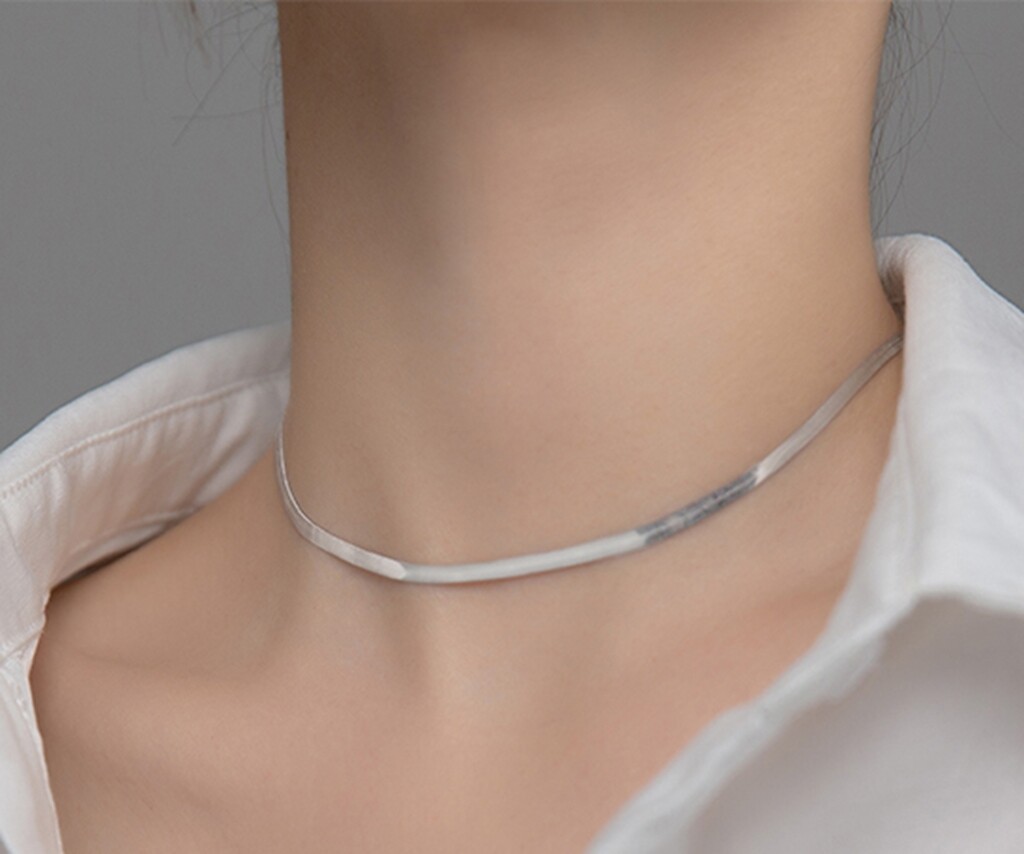 Women Girl 925 Sterling Silver Flat 3mm Herringbone Chain Choker Necklace 14-16″