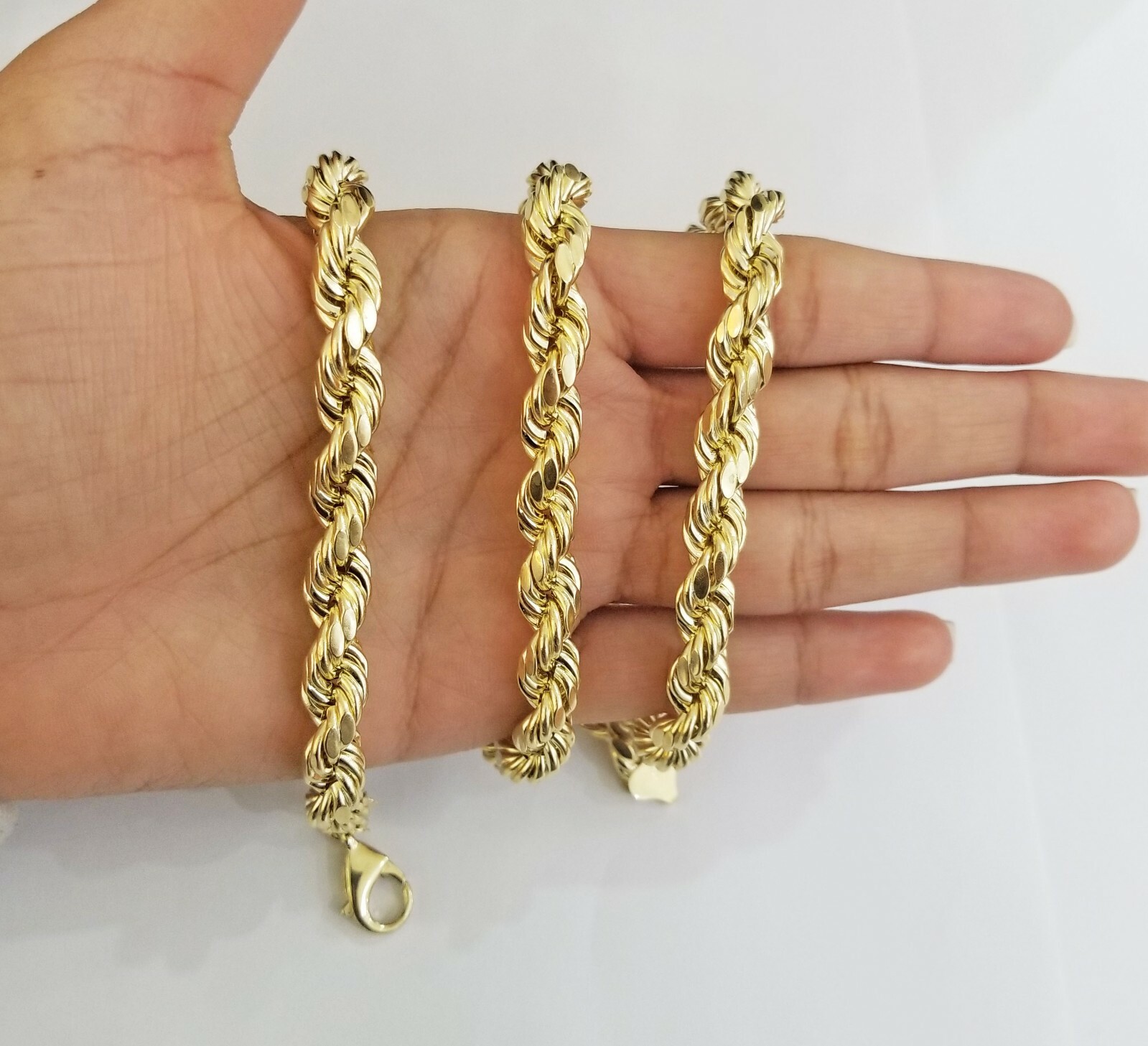 REAL 10k Yellow Gold Rope Chain Necklace 10mm 26″