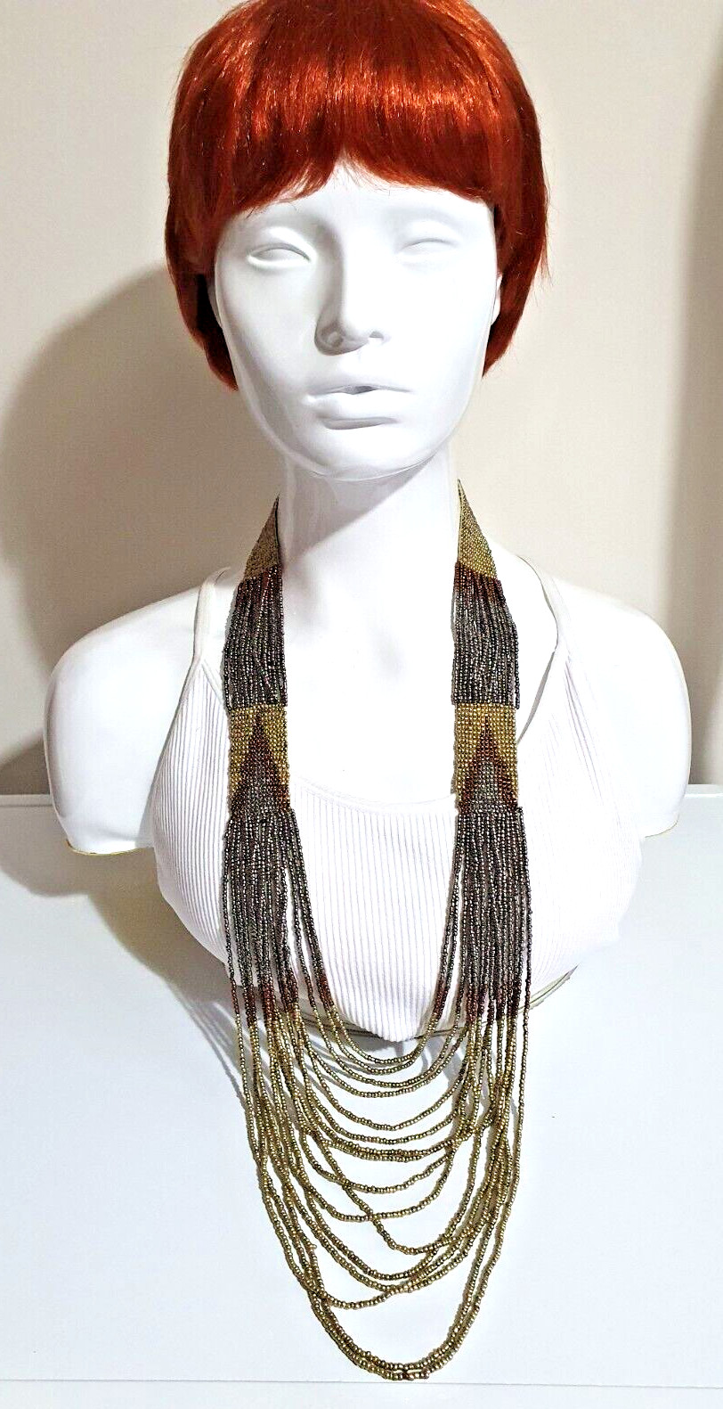 South Western Style Seed Bead Multi Strand None Metal Tribal Ethnic Necklace
