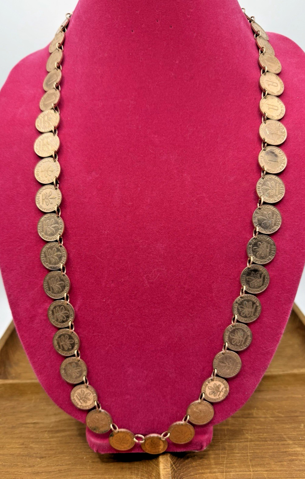 Vintage 1950 Germany 1 Pfennig Coin Necklace – 30 Inches!