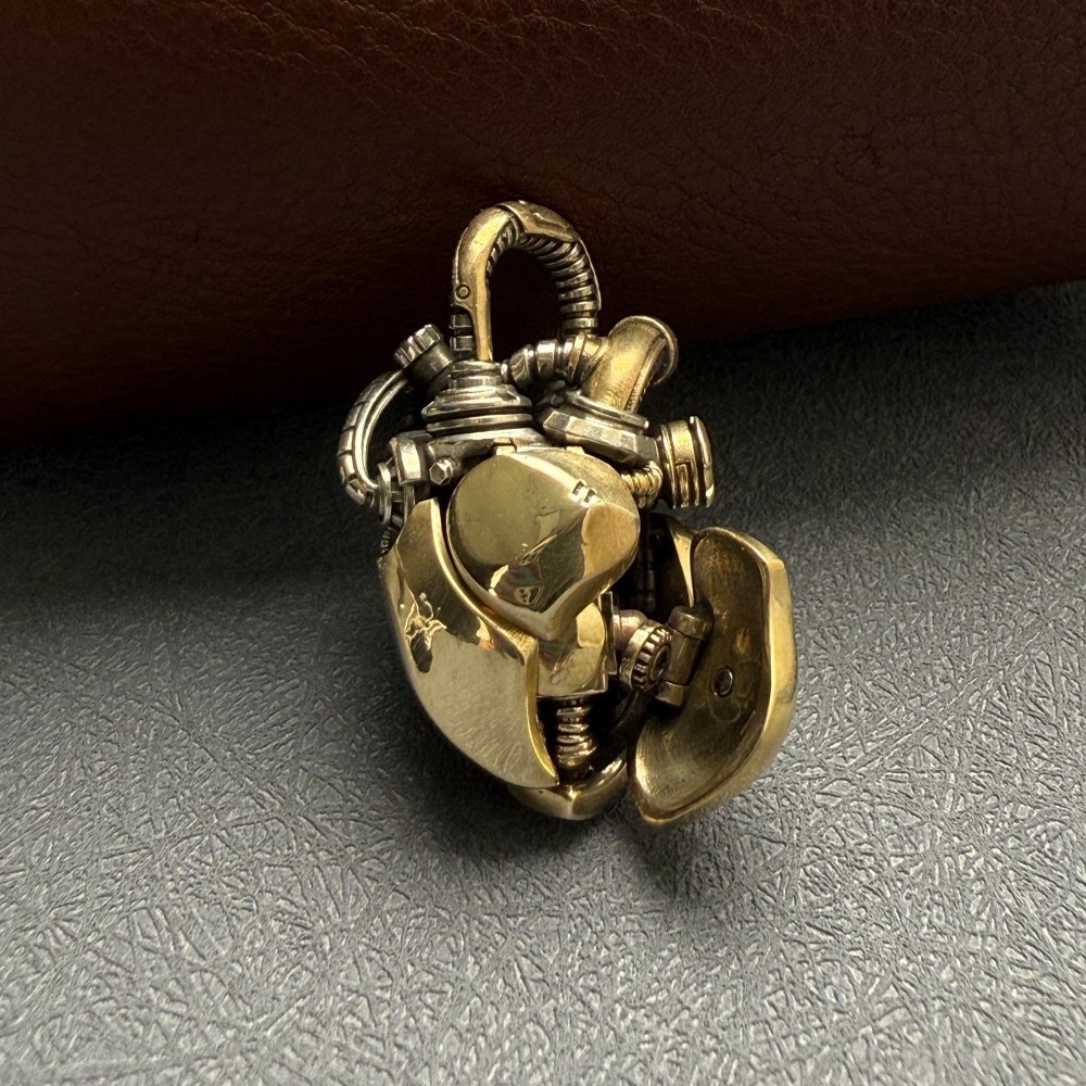 Mechanical Heart Pendant Brass White Bronze, Kinetic Steampunk Jewelry Xmas Gift
