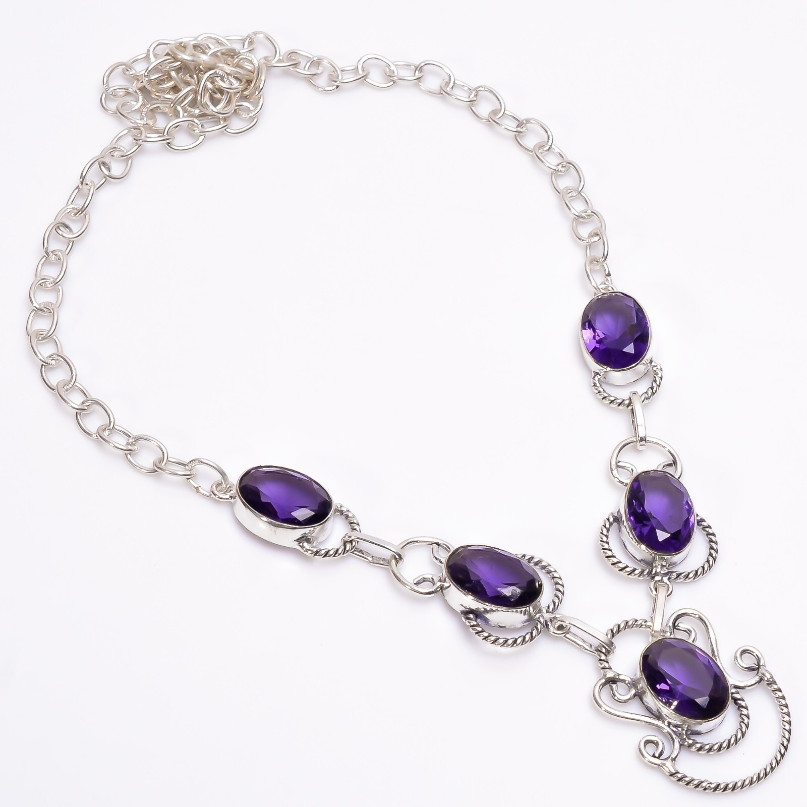 Vintage Handmade Oval Shape Gemstone Jewelry Necklace Size- 18″