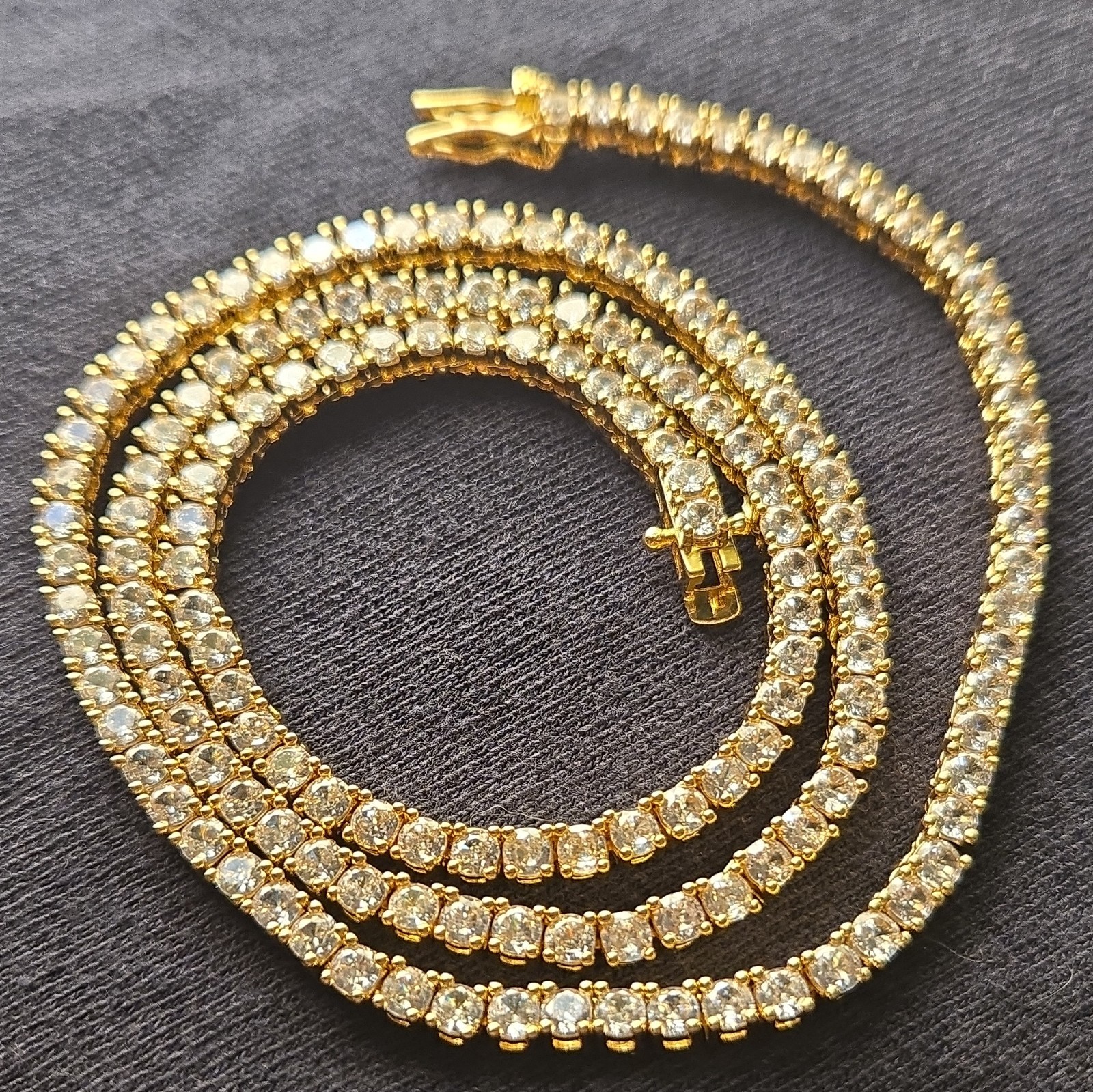 20in Gold Plated Tennis Chain Necklace White/Colorless Crystal Box Closure