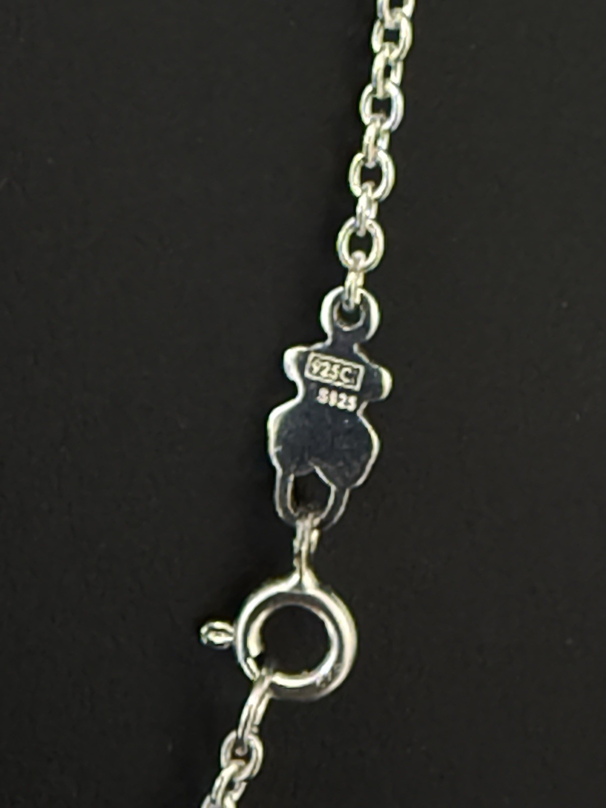 TOUS 925 Sterling Silver Signed Teddy Bear Charm Pendant Cable Necklace