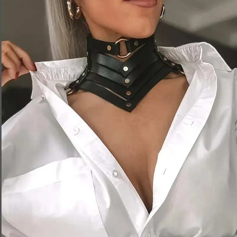 Punk Long Spike Choker Faux Leather Collar Women Men Cool Big Rivets Studded