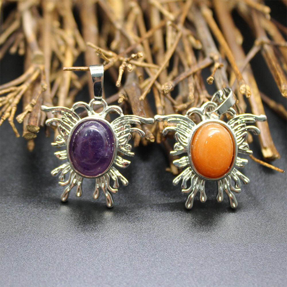 1pc Mini Moth Butterfly Shape Pendant Oval Bead Crystal Chakra Gemstone Healing