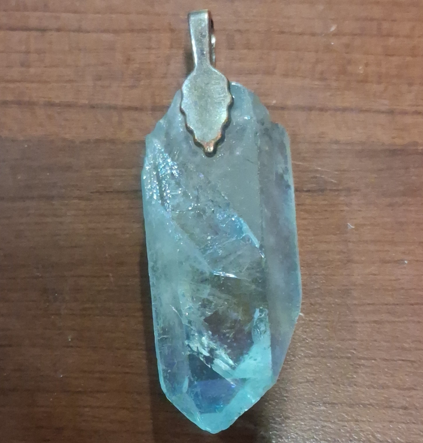 Aquamarine Crystal Stone Charm Pendant Asymmetrical Silver-Tone Bail