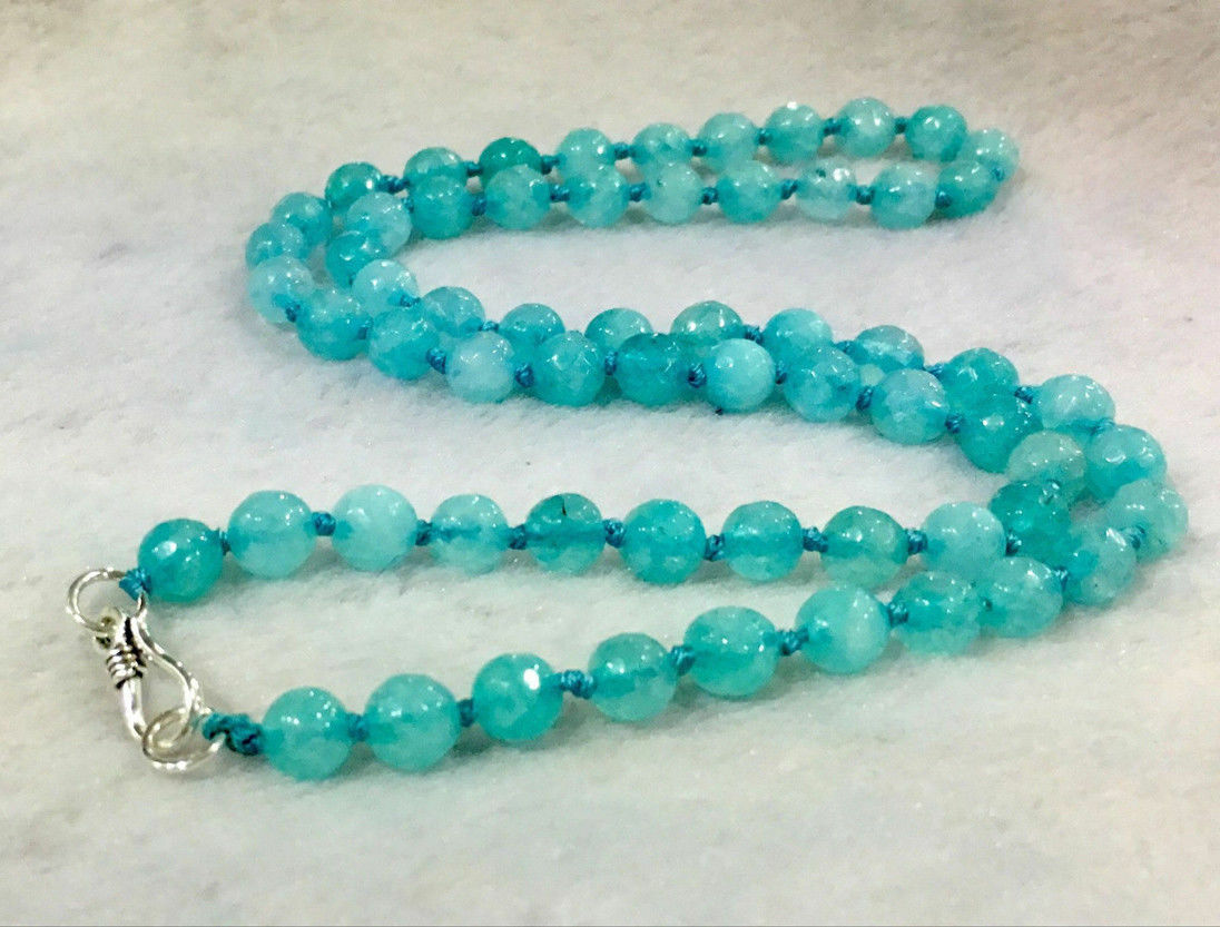 Faceted 6mm Natural Blue Aquamarine Round Gemstone Beads Necklace 18″ AAA+