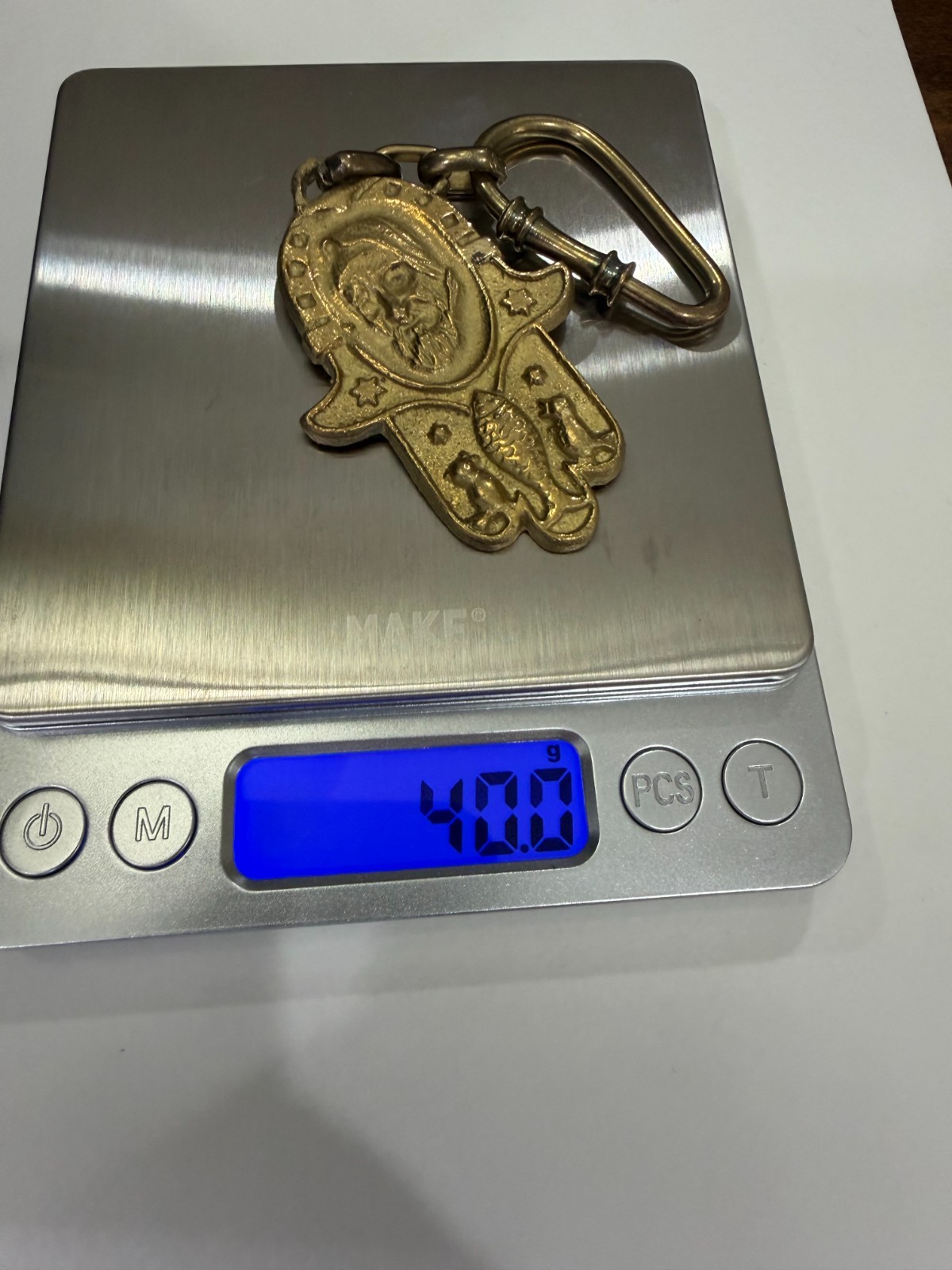 Vintage Brass Hamsa Penant Image Baba Sali-Revered Moroccan-Israeli Rabbi