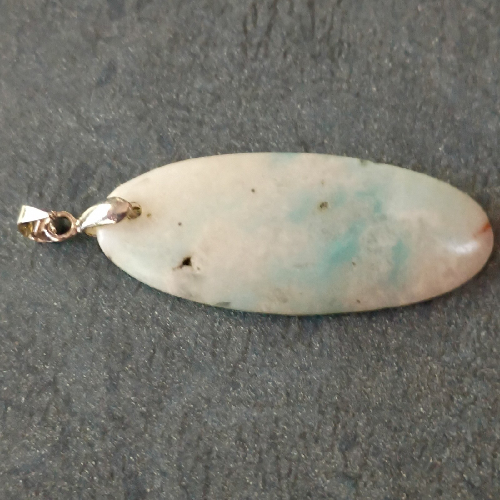 Oval Larimar Stone Charm Pendant Silver Tone Bail No Stone